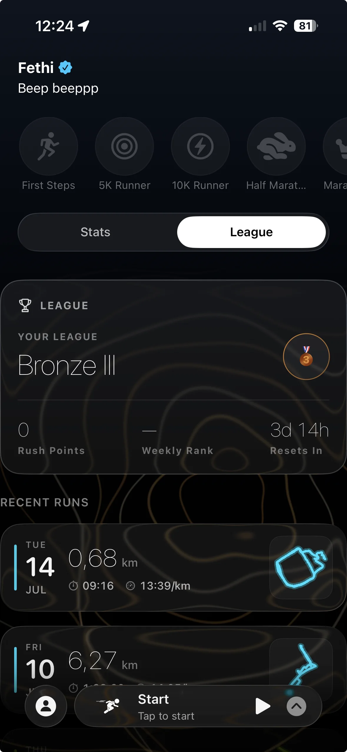 RouteRush Plans screen: Boldi the coach offering training plans